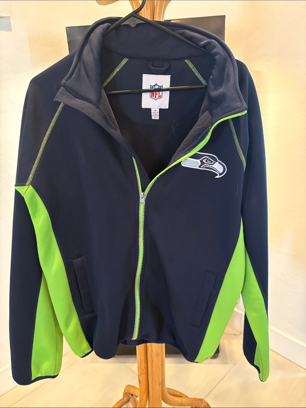 NFL Seattle Seahawks Navy and Neon Green Full-Zip Kids Jacket